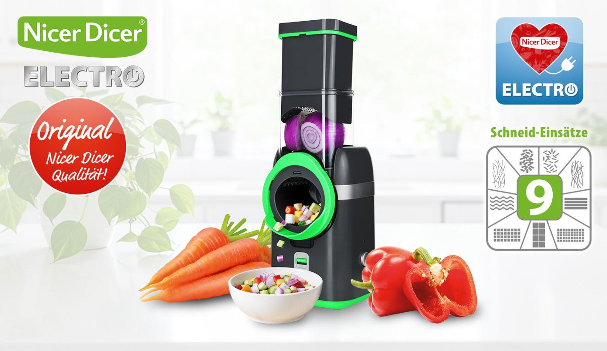 Genius Nicer Dicer Electro Gemüseschneider Deluxe Set 32 tlg, elektrische Gemüsehobel für Würfel, Scheiben, Julienne, Küchenreibe Multizerkleiner