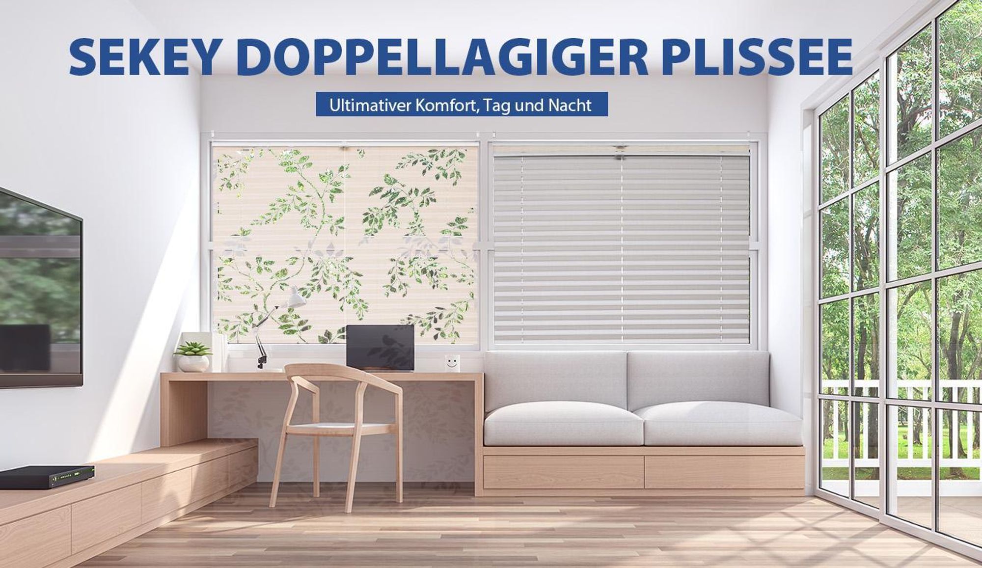 Plissee ohne Bohren Klemmfix 80x130cm Beige, Day & Night Doppelplissee, Verdunkelung & Lichtdurchlässig, Faltrollo mit Ausbrenner-Muster