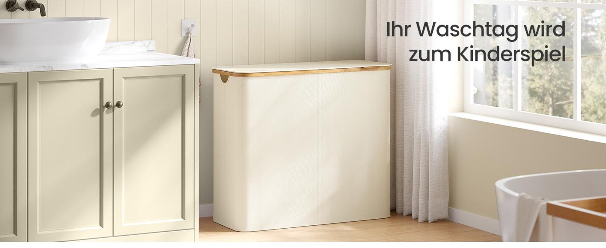 SONGMICS Wäschekorb mit Deckel, Wäschesammler mit 4 Fächern, 200 L, herausnehmbarer Wäschesack