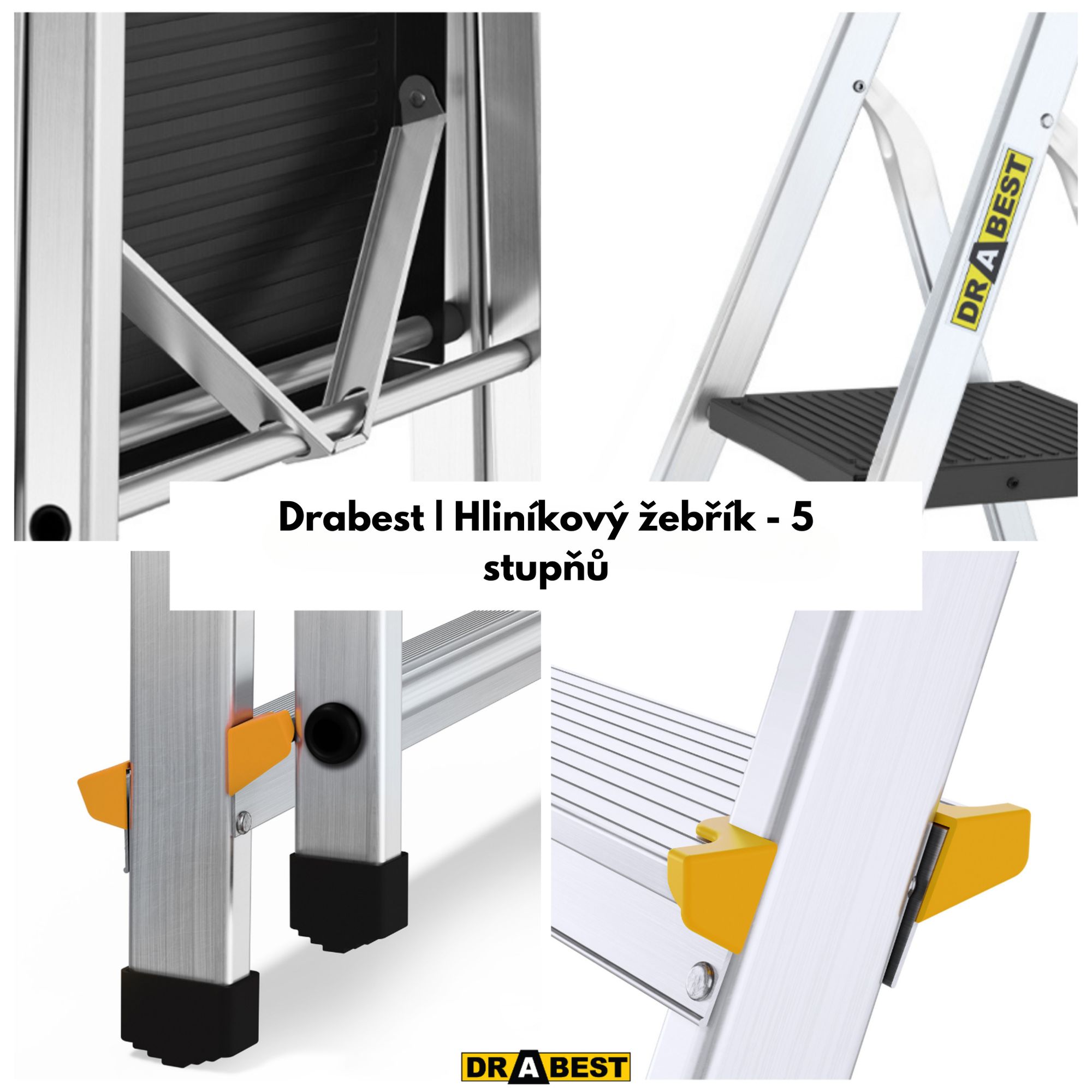 Drabest, hliníkový žebřík, skládací žebřík, skládací schůdky, žebřík, žebříky, schůdky