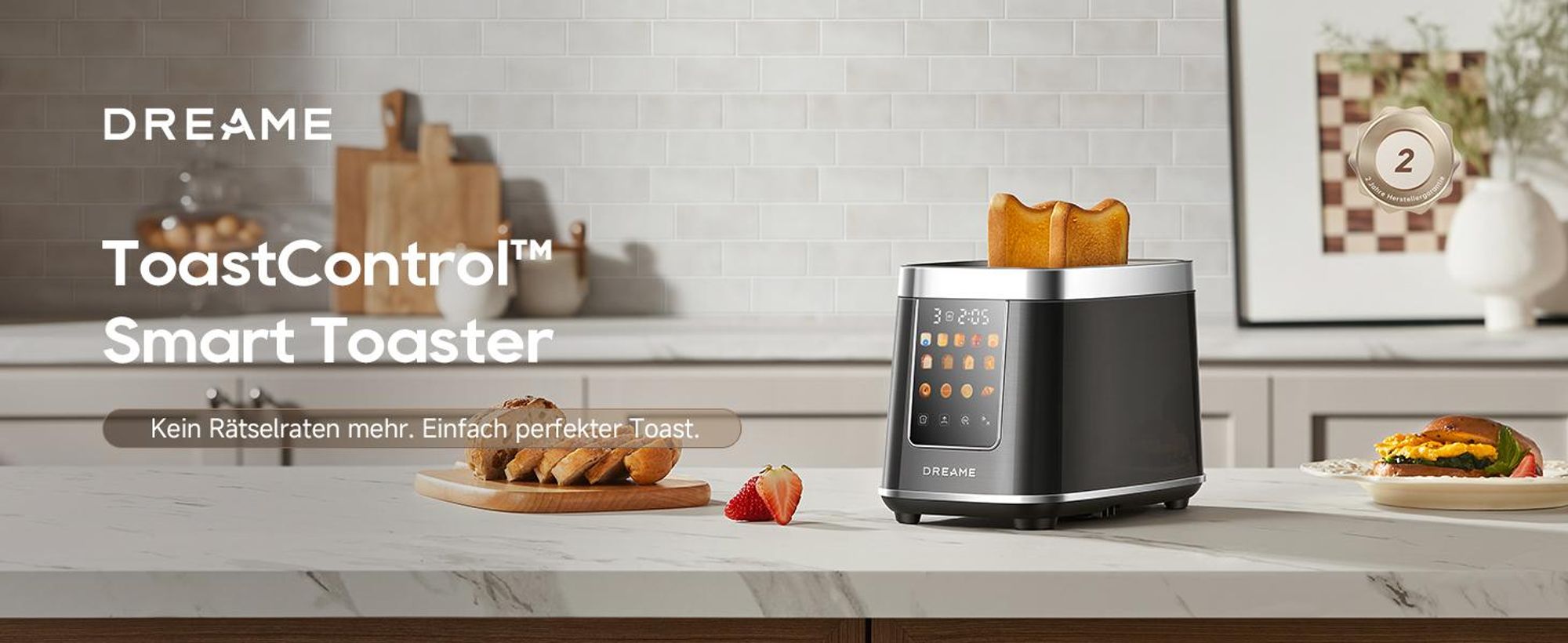 Dreame Smart Toaster 2 Scheiben,5,3-Zoll-IMD-Touchscreen,Motorisiertes Auto-Lift-Design,8 Brotprogramme&6 Bräunungsstufen,3 praktische Funktionen