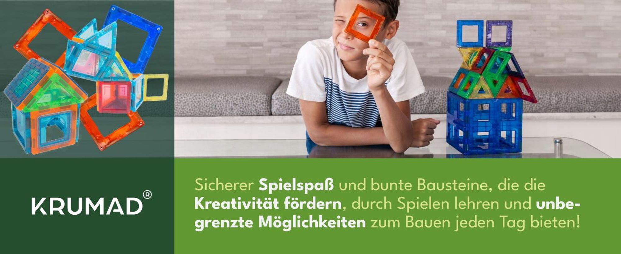 KRUMAD Magnetische Bauklötze 45 Teile - Kreatives Lernspielzeug für Kinder, große Bausteine