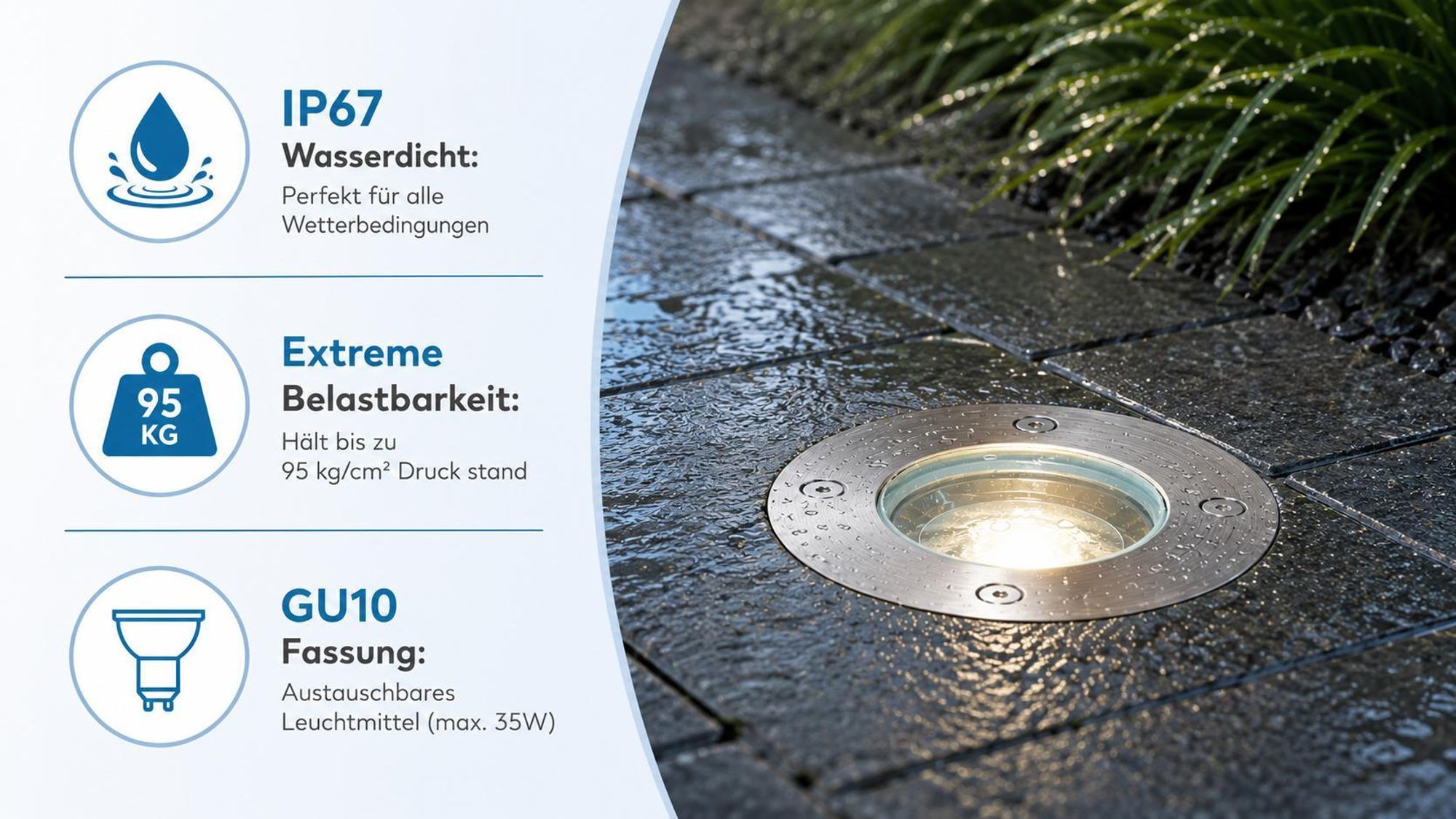 MasterLED Bodeneinbaustrahler GU10 Rund IP67 Edelstahl befahrbar 230V