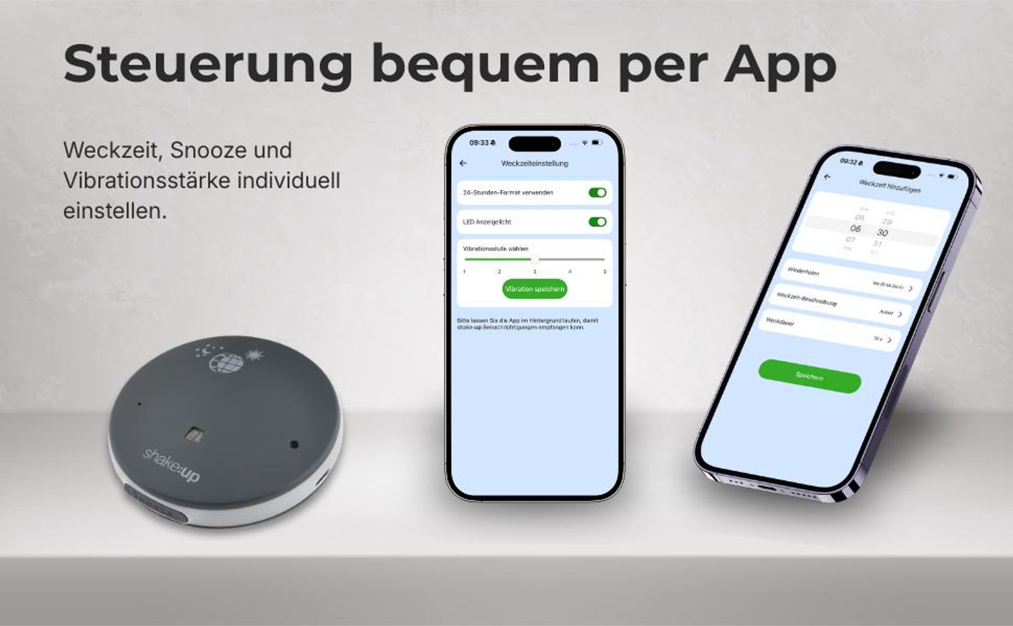 Shake-Up Pro kabelloser Bluetooth Vibrationswecker – starke Vibrationsscheibe für Smartphones