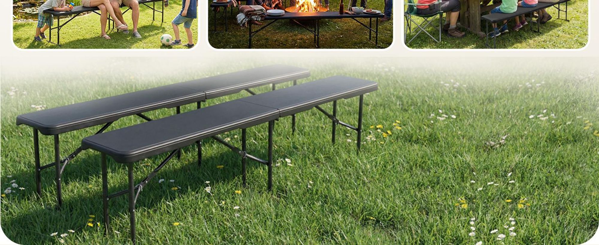Sekey 2er Set Bierbank Klappbar 8 Personen 183cm Klappbank Campingbank, Schwarz