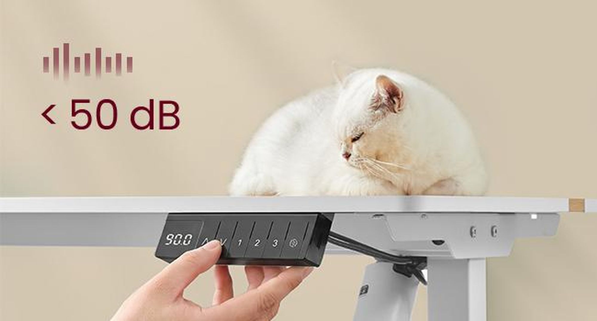 VASAGLE Höhenverstellbarer Schreibtisch elektrisch, mit Steckdose und Schublade, 60 x 120 cm Memory-Funktion, weiß
