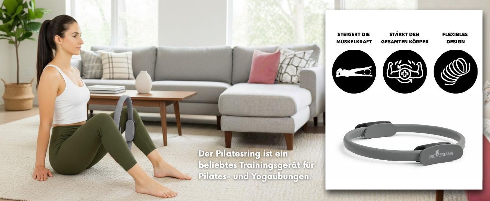 Pilates Ring mit Doppelgriff 38 cm bauchmuskeltraining Fitness Grau