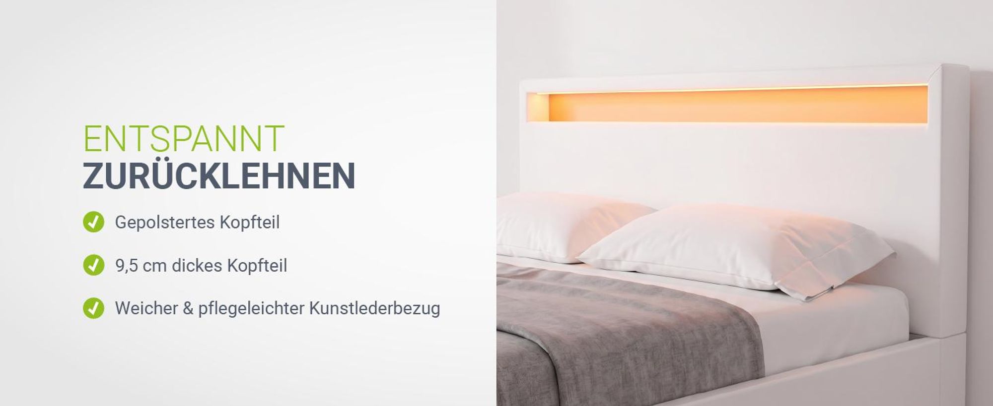 Juskys Polsterbett Lyon 140 x 200 cm weiß – Bettgestell mit Lattenrost, Bettkasten & LED Beleuchtung – Kunstleder & Holz – Bett Jugendbett