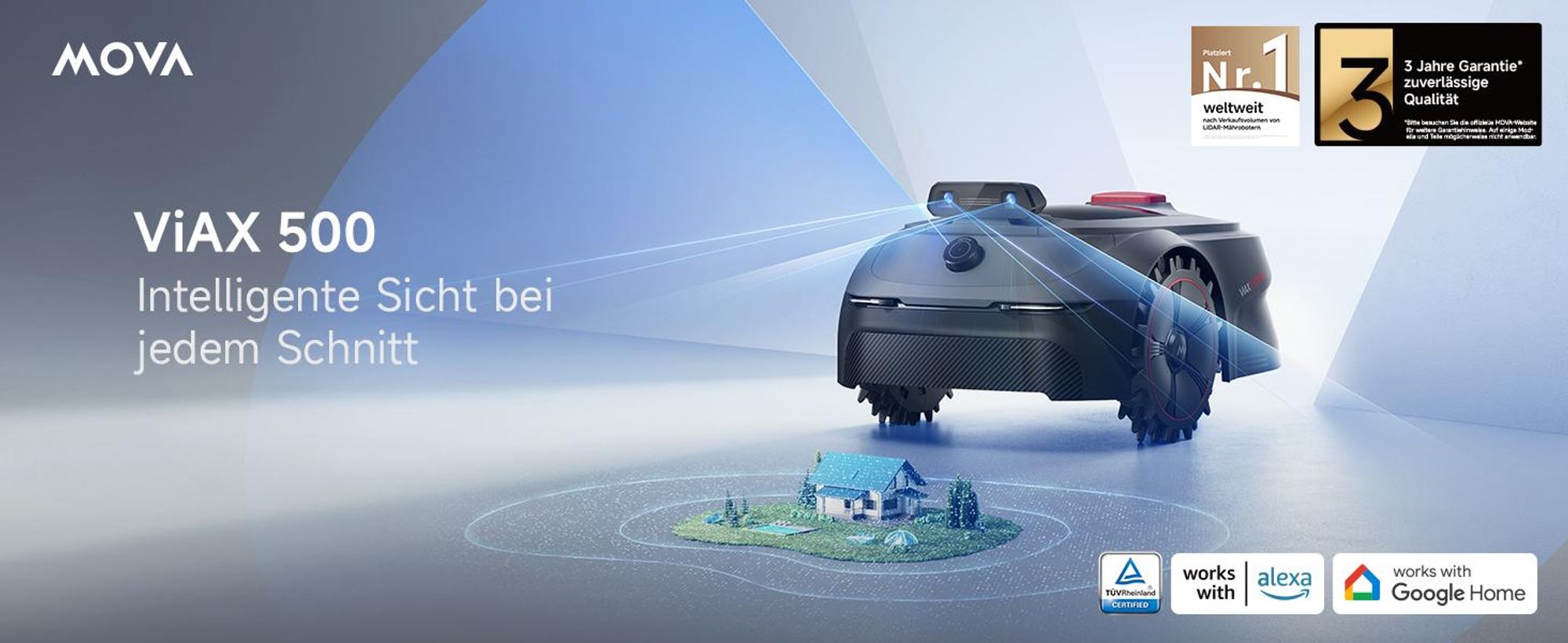 MOVA ViAX 500 Mähroboter ohne Begrenzungskabel, 360° LiDAR + KI Navigation, UltraEyes™ 2.0, automatische Kartierung, bis 500 m²