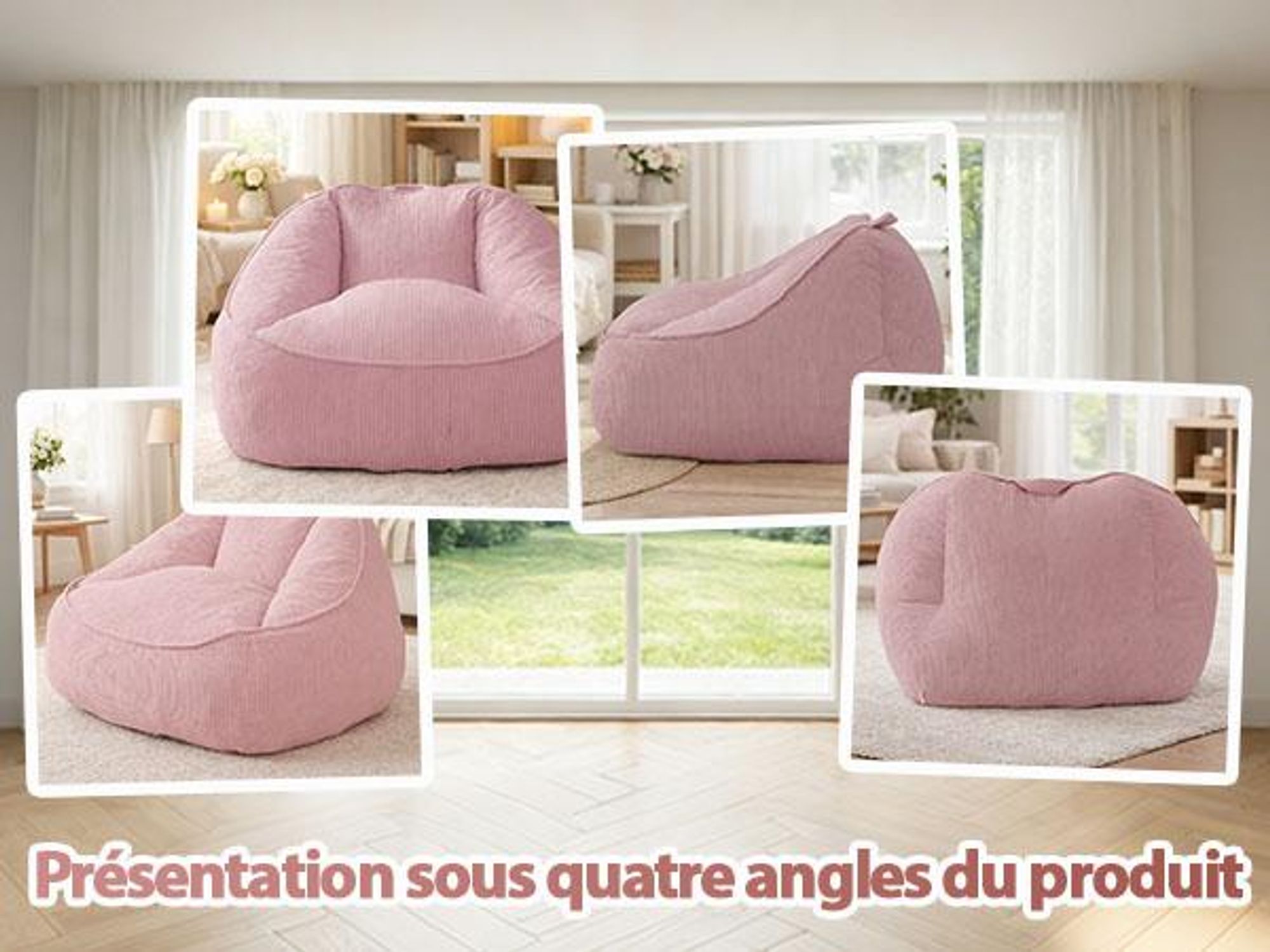 Pouf géant adulte, rembourrage en mousse, canapé de sol moelleux, forme poire, rose