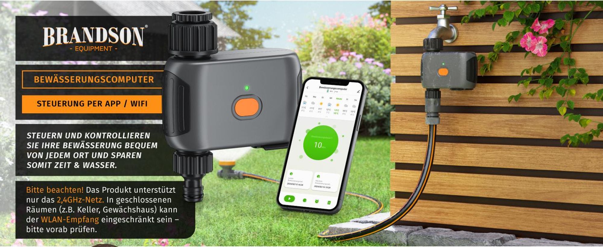 Brandson Bewässerungscomputer mit WLAN/ WiFi , Bewässerungssteuerung, Wasserzeitschaltuhr, Bewässerungsuhr, Smart Life/Tuya App, Regenverzögerung bis 7 Tage, Wifi, Bewässerungstimer