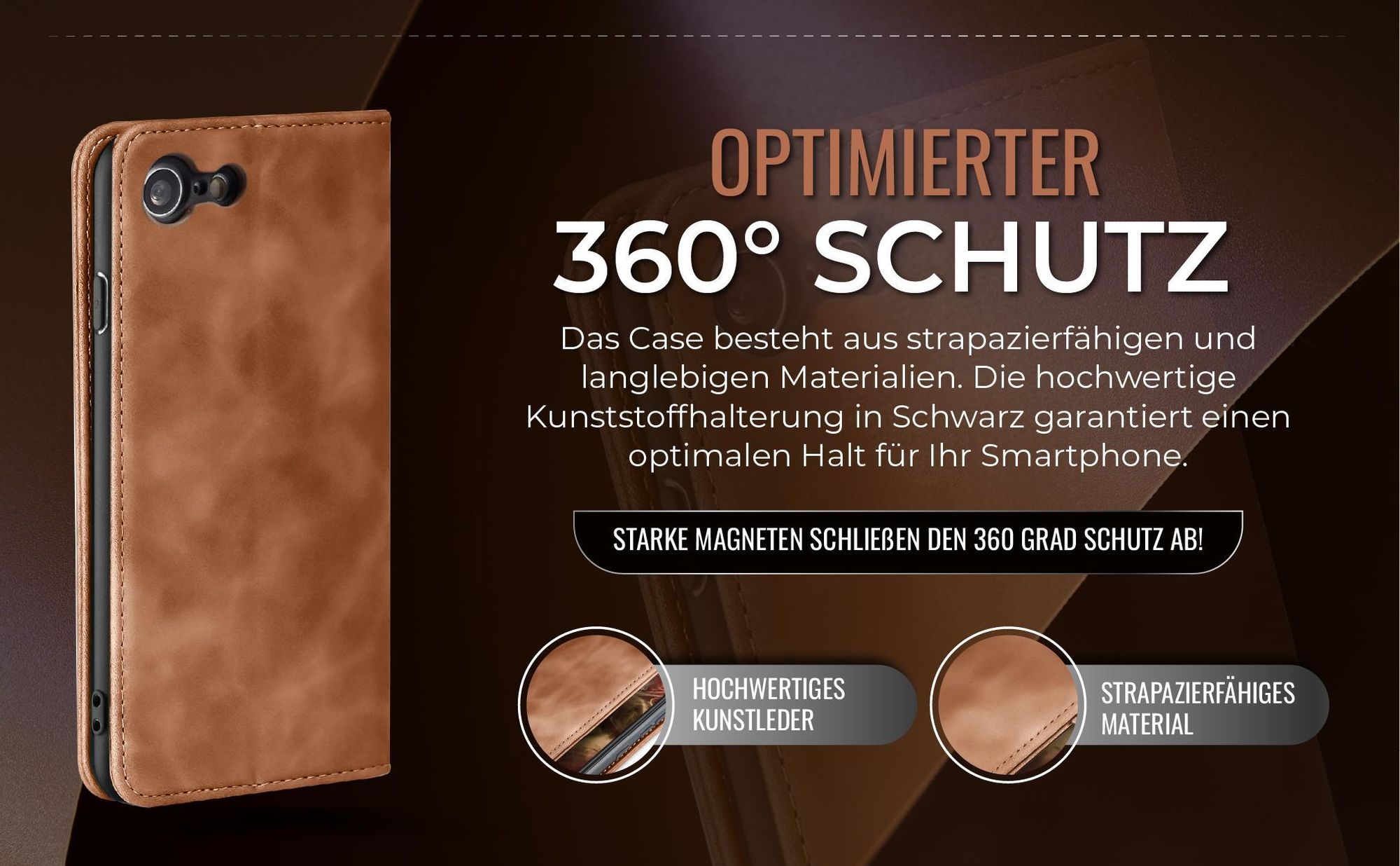 Hellbraune Handyhülle für Apple iPhone 7 / 8 / SE mit 360 Grad Schutz