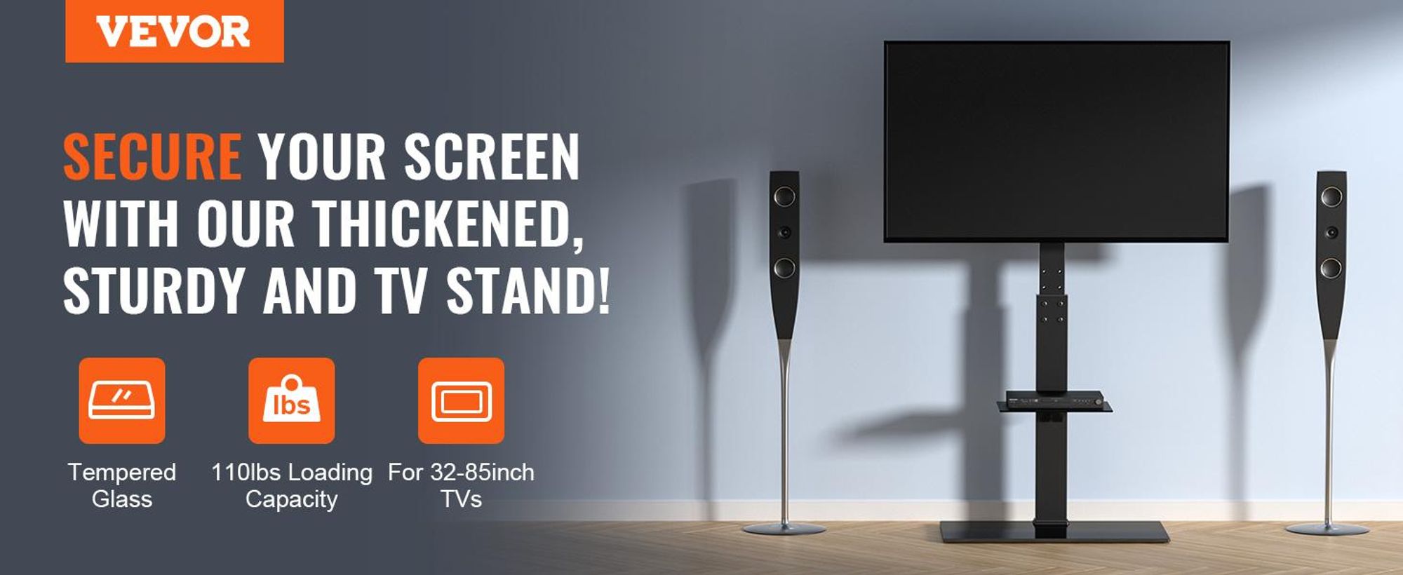 VEVOR Mobiler TV-Ständer, Mobiler TV-Wagen für 32 bis 70 Zoll Fernseher, Höhenverstellbarer Tragbarer TV-Ständer mit Rädern, Doppelschale für audiovisuelle Geräte, Rollender TV-Ständer mit Halterung für Schlafzimmer, Wohnzimmer, 81,3-215,9 cm, Fest-b