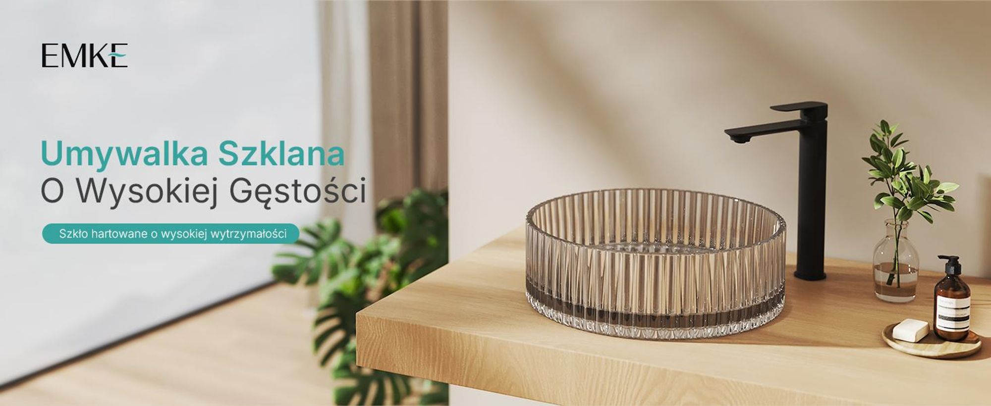 EMKE umywalka nablatowa okrągła 400x400x120mm z hartowanego szkła kryształowego przezroczysta szara galwanizowana, bez otworu na baterię i przelewu, nowoczesny design