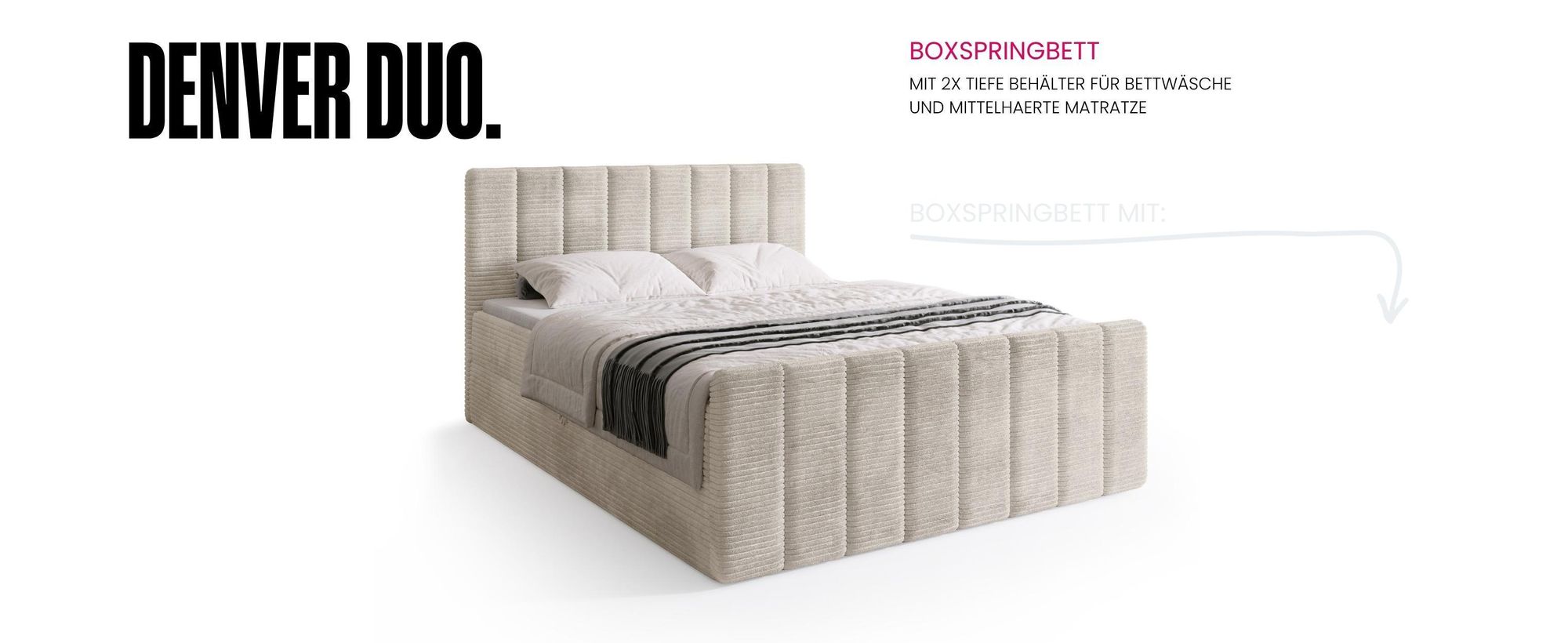BroMARKT Boxspringbett DENVER DUO mit 2 Bettkasten, Bonell-matratze, Polsterbett, Bett (Beige, Cosmic 10, 180x200 cm)