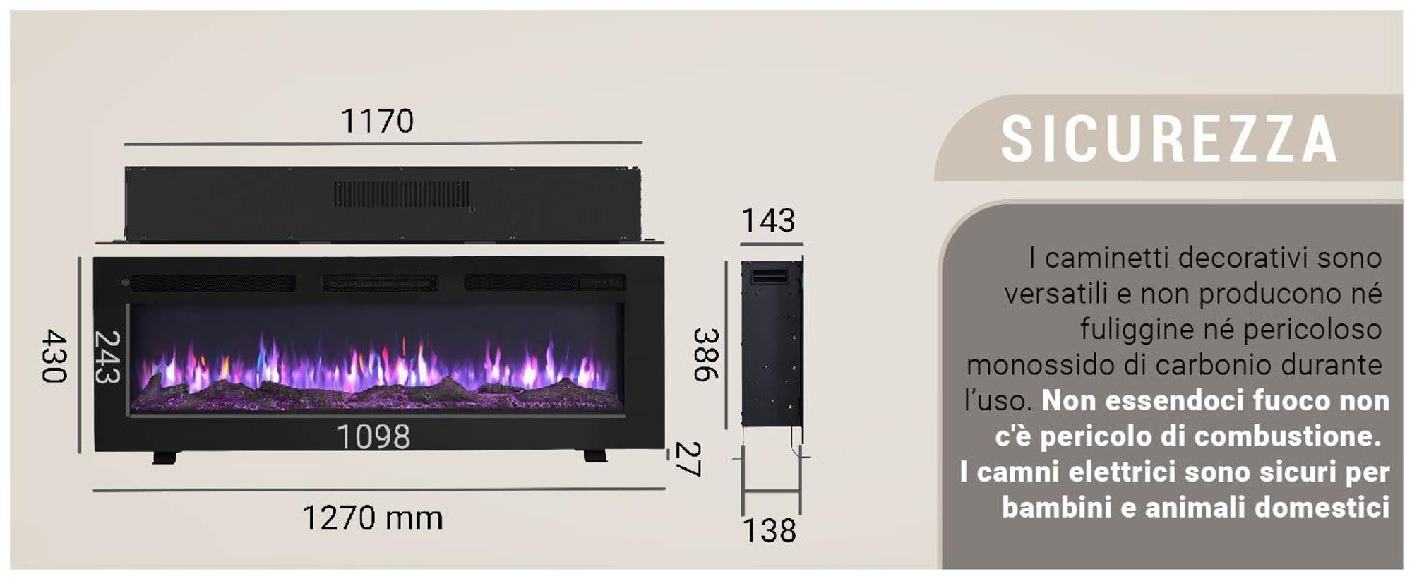 BALDERIA -design Leif 50 - Camino elettrico 3in1