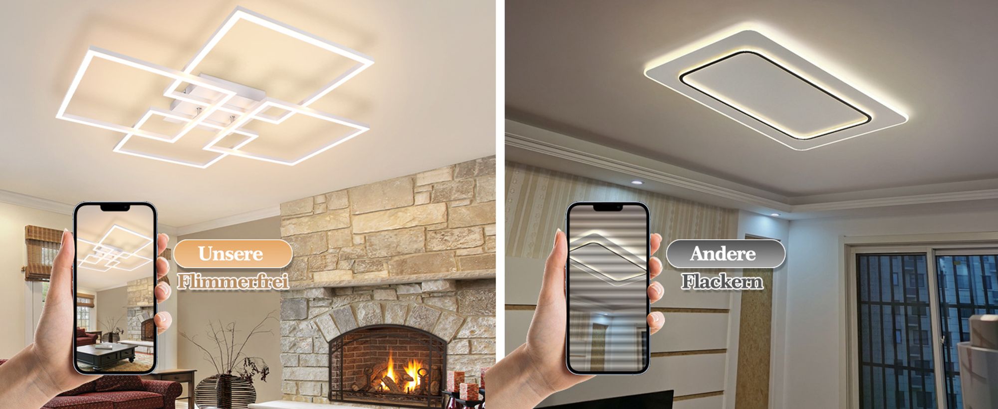 ZMH Deckenleuchte LED Deckenlampe Wohnzimmer 4 Weiß Rahmen Schlafzimmerlampe Modern Wohnzimmerlampe 32W 3000K Küchenlampe Warmweiß Esszimmerlampe Rechteckig Design für Schlafzimmer Esszimmer