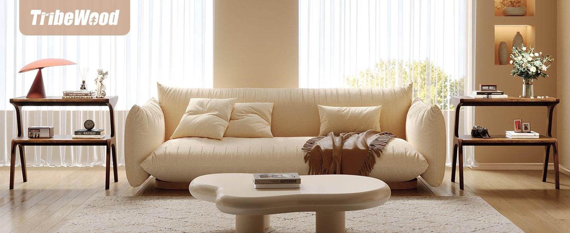 Beistelltisch aus Massivholz, 2-stöckiger Beistelltisch mit Ablagefach, moderner, Sofa, Wohnzimmer, Schlafzimmer,einfache Montage, rustikales Braun