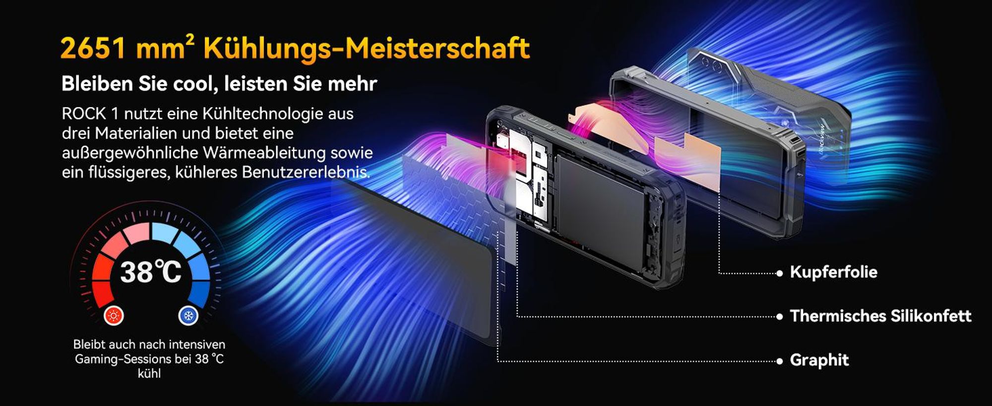 Blackview ROCK 1 Militärisches Outdoor-Smartphone mit Dual-Display Smartphone Android 16, Helio G81, 15000mHA, 33W Schnellladung, Face ID