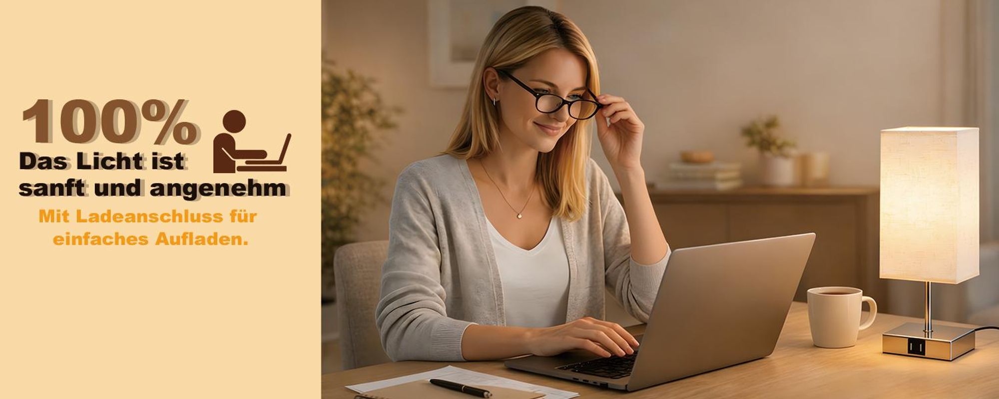 ZMH 2er Set Nachttischlampe Tischlampe touch dimmbar USB Vintage Tischleuchte mit Ladefunktion E27 Aufladbar Warmweiß Nachtlicht mit Stoffschirm Schreibtischlampe für Wohnzimmer Schlafzimmer