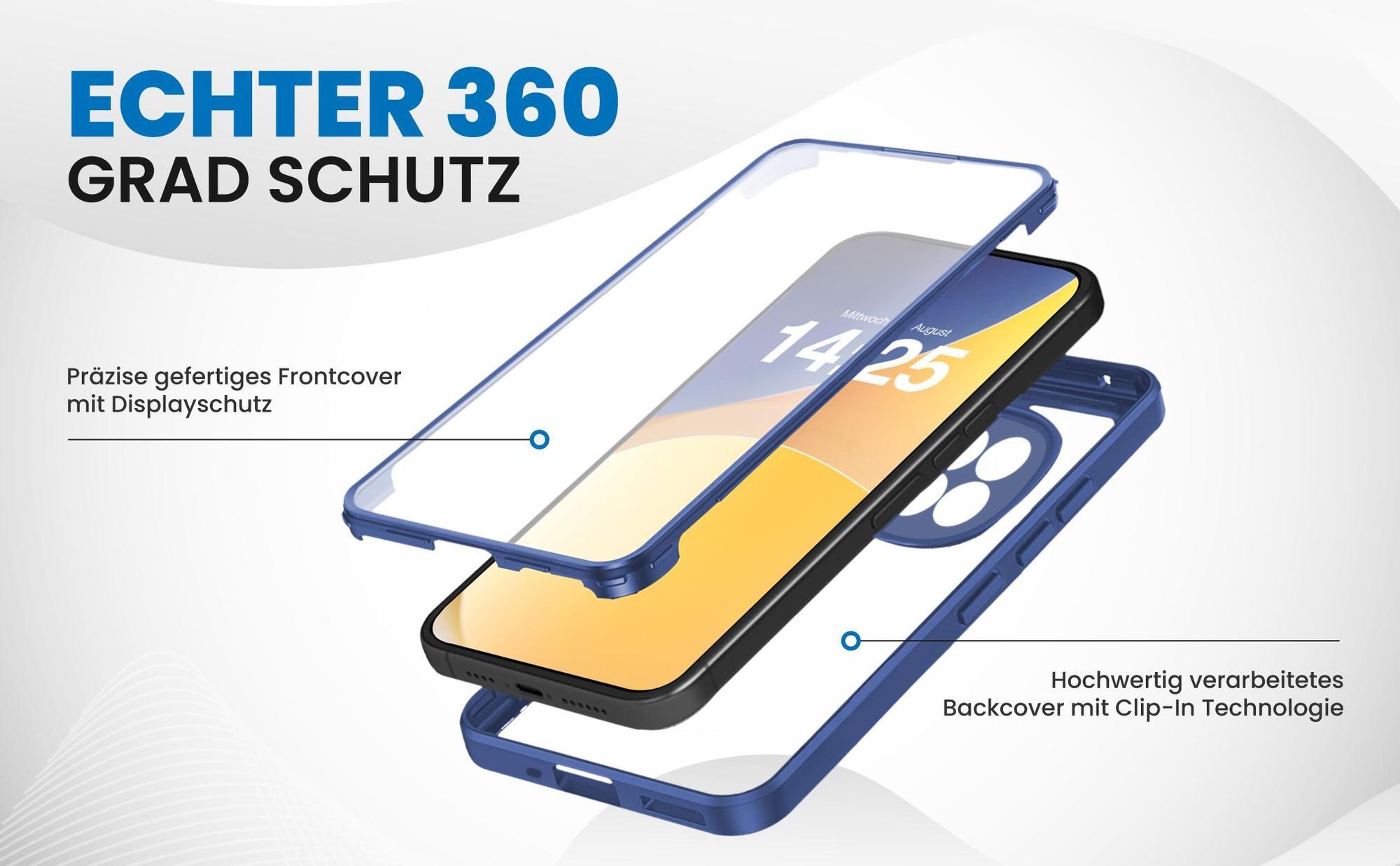 Blaues 360 Grad Case für Xiaomi Redmi Note 15 Pro mit Schutz von beiden Seiten