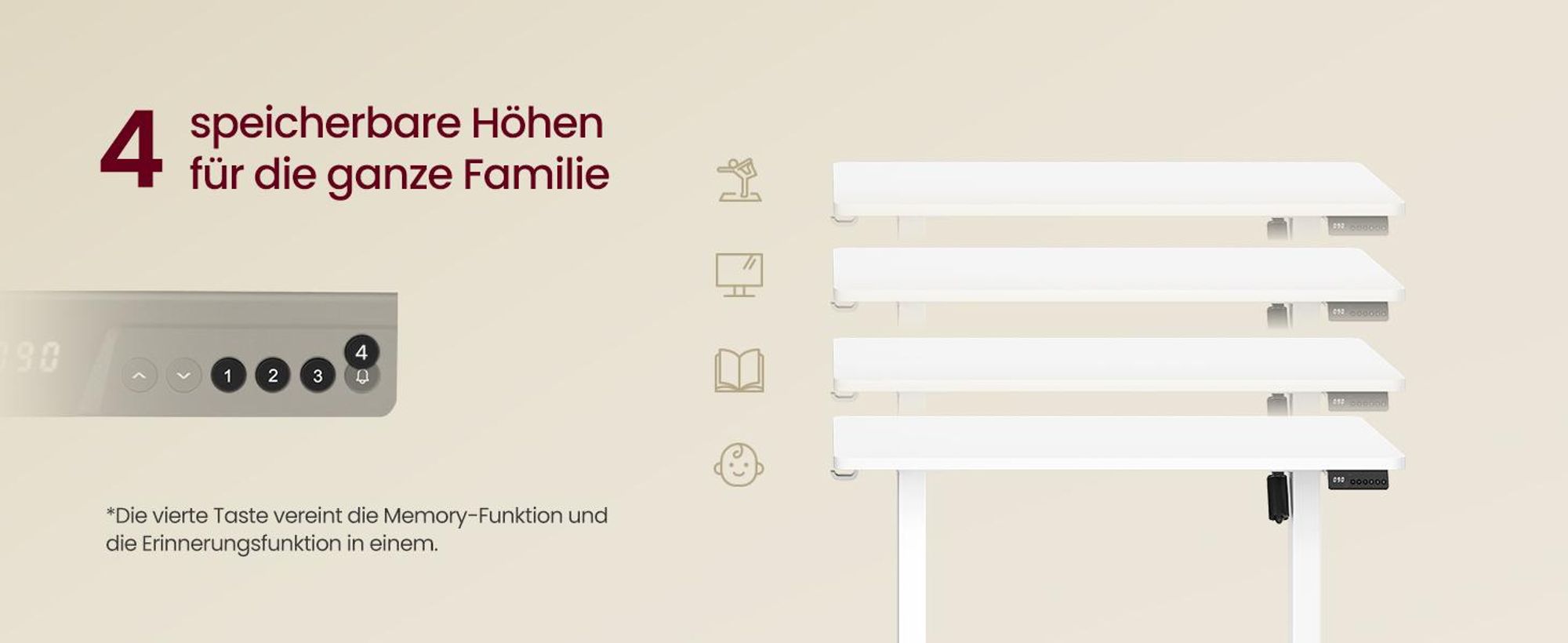 VASAGLE Höhenverstellbarer Schreibtisch, Schreibtisch Elektrisch Höhenverstellbar 80 x 50 cm, Stehschreibtisch mit 4 Memory-Tasten, Computertisch