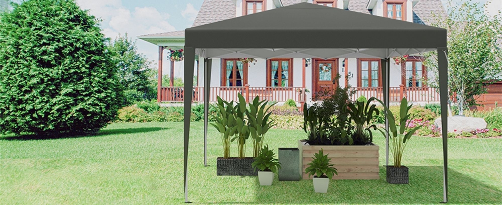 WOLTU Pavillon Pop-Up wasserdichter Faltpavillon Sonnenschutz Event Pavillon Gartenpavillon auf Terrasse Camping Festival Pagodenzelt aus Oxford Metallrahmen 3 x 3 m Grau