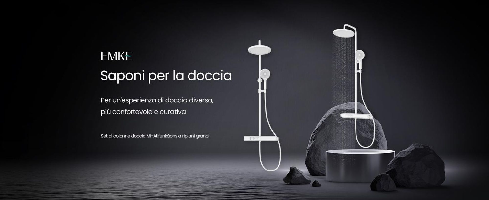 Sistema doccia EMKE con termostato 38℃ - set di rubinetteria per doccia in acciaio inox, doccetta a 3 getti, pannello doccia, doccia a pioggia, rubinetteria per vasca e doccia, bianco F22
