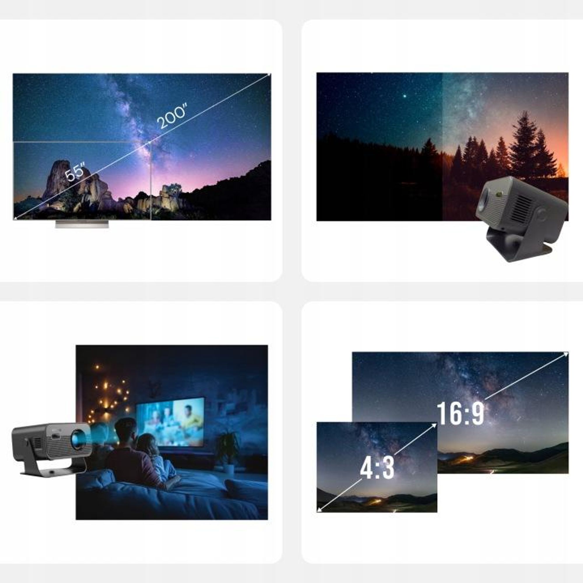 Forever FP-220E Sport 4K WiFi Bluetooth Android 13 Projektor mit Lautsprecher Metallic Schwarz