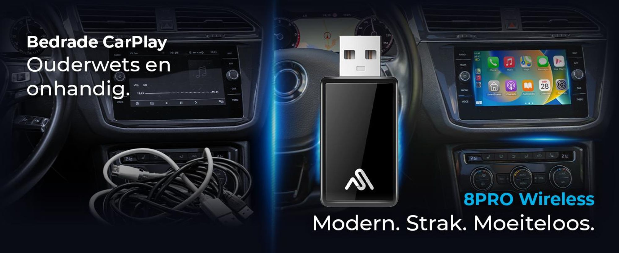 AutoSky CarPlay & Android Auto Adapter – Draadloos, Plug & Play, compatibel met fabrieksmatig geïnstalleerde CarPlay