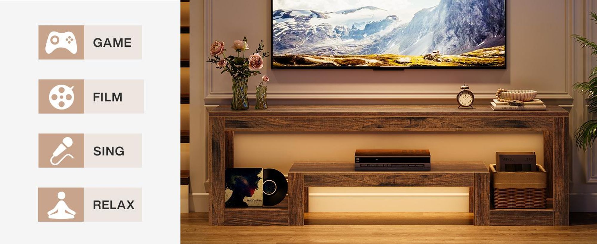 Tribesigns 63 Zoll TV-Ständer für 55/60/65/75 Zoll Fernseher, TV-Schränke & TV-Tische, Farmhouse Entertainment Center mit offenen Ablageflächen, rusti