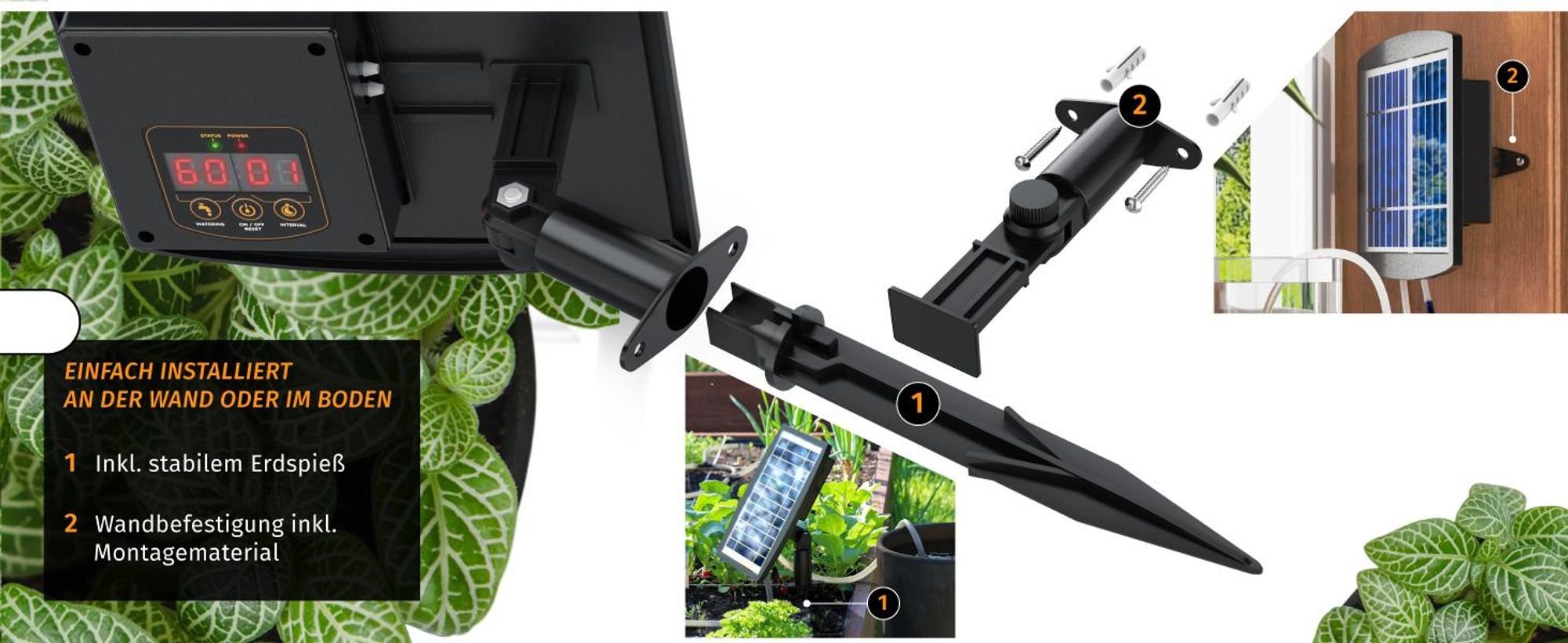 Brandson Solar Bewässerungssystem, Tropfbewässerung solarbetrieben/ akkubetrieben, automatische Bewässerung, für 15 Pflanzen, Balkon/Garten/Terrasse, 15m Schlauch, Micro-Tropfer