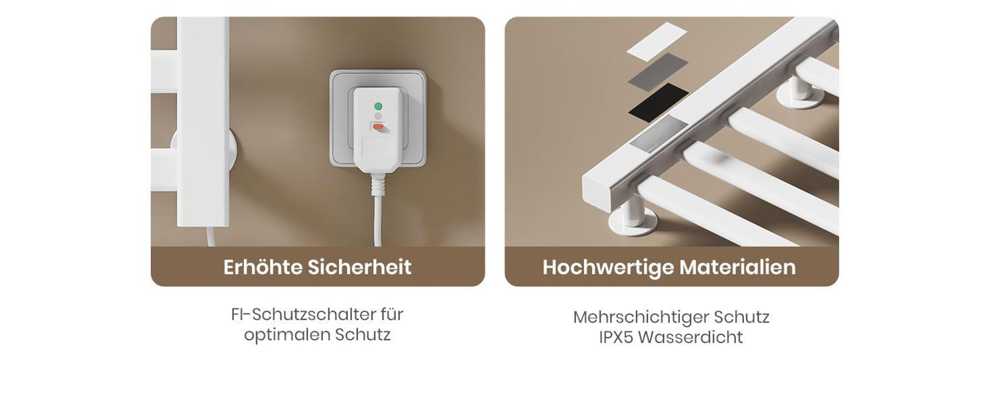 EMKE Handtuchwärmer Elektrisch WIFI Handtuchtrockner Doppelreihe Flachrohr mit Ablage & Haken 500×500 mm 140W Tuya Alexa Weiß Glänzend