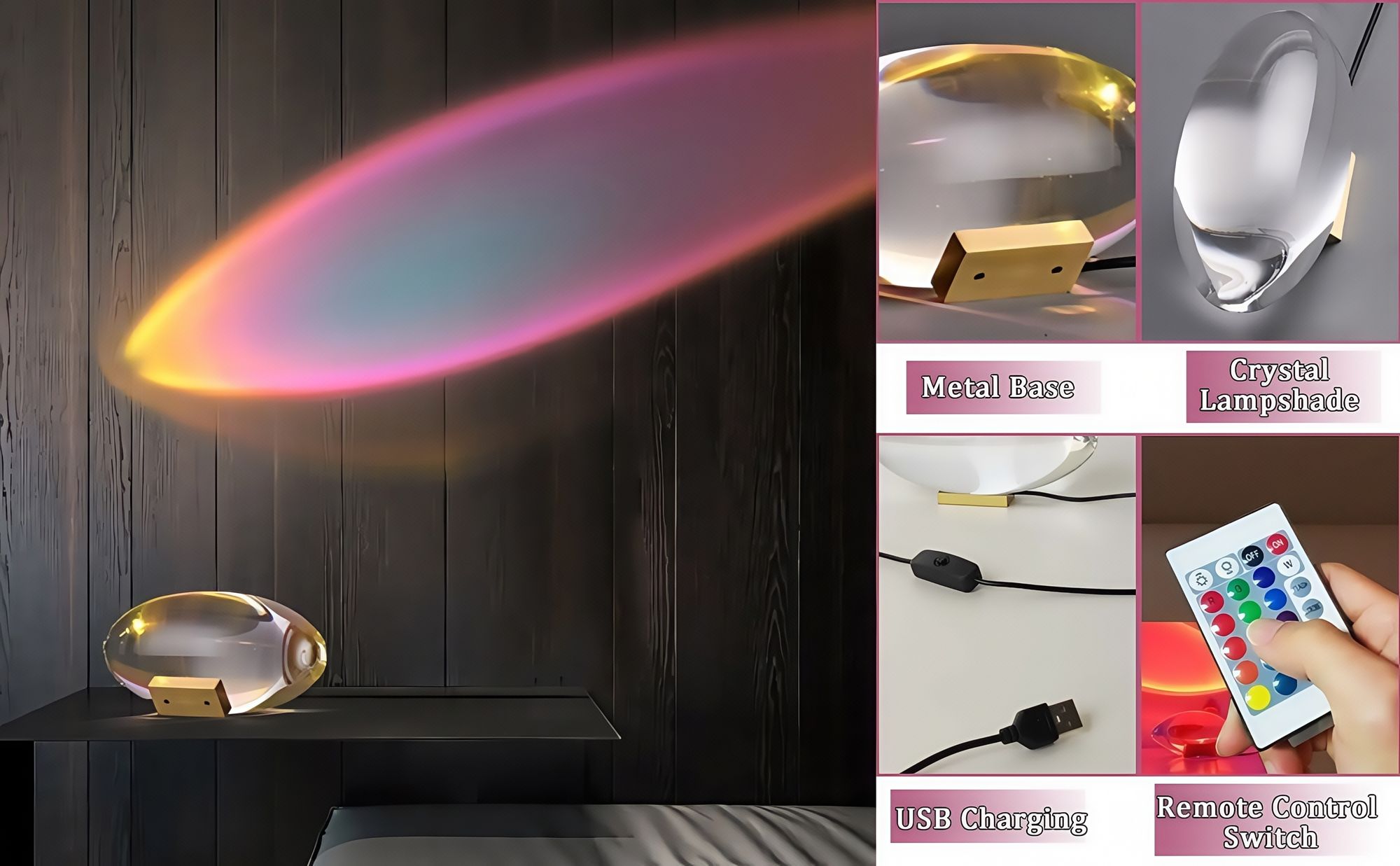 16-Farben-Kristalllampe, kleine LED-Tischlampe, Nachtlicht, mit Fernbedienung, fünf Helligkeiten, geeignet für Schlafzimmer-Wohnzimmer-Partydekoration