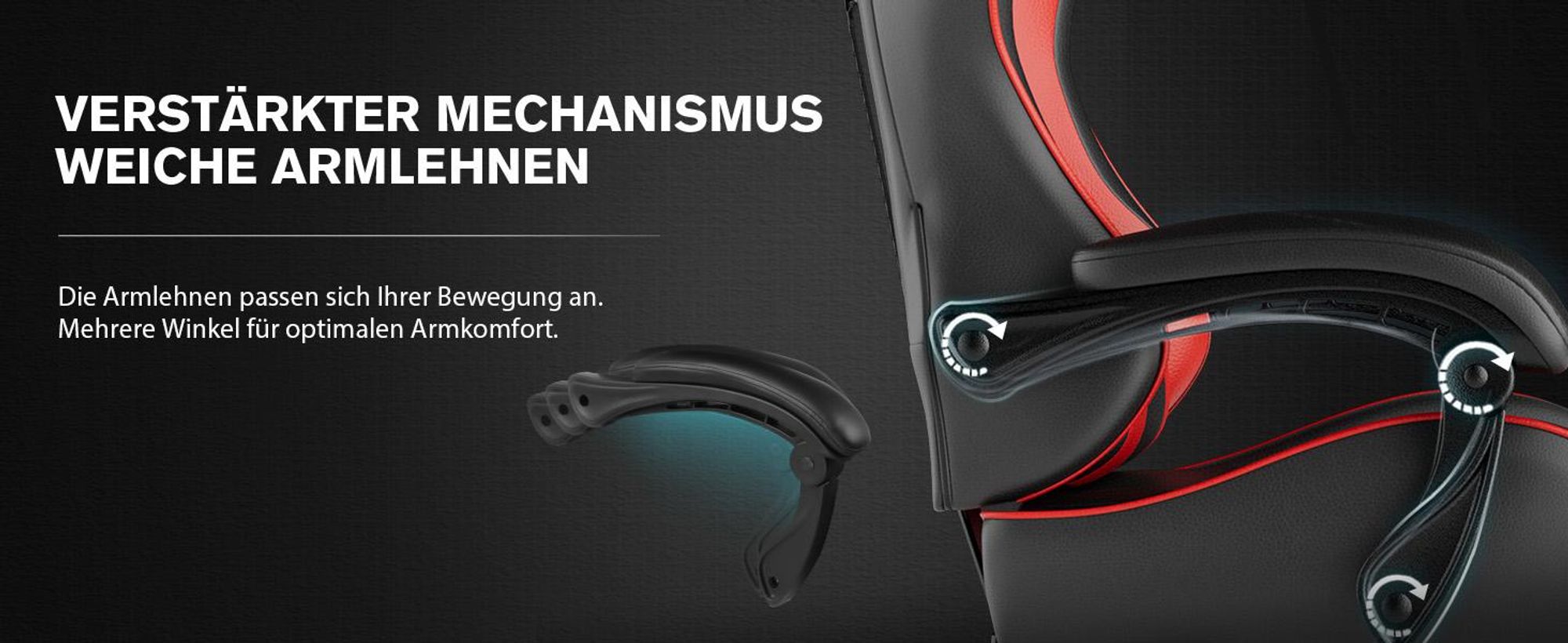 GTPLAYER Gaming-Stuhl Schreibtischstuhl, Ergonomischer Bürostuhl Mit Massagefunktion und Fußstütze, Gestänge Handlauf, Fußkreuz aus Stahl, Rot