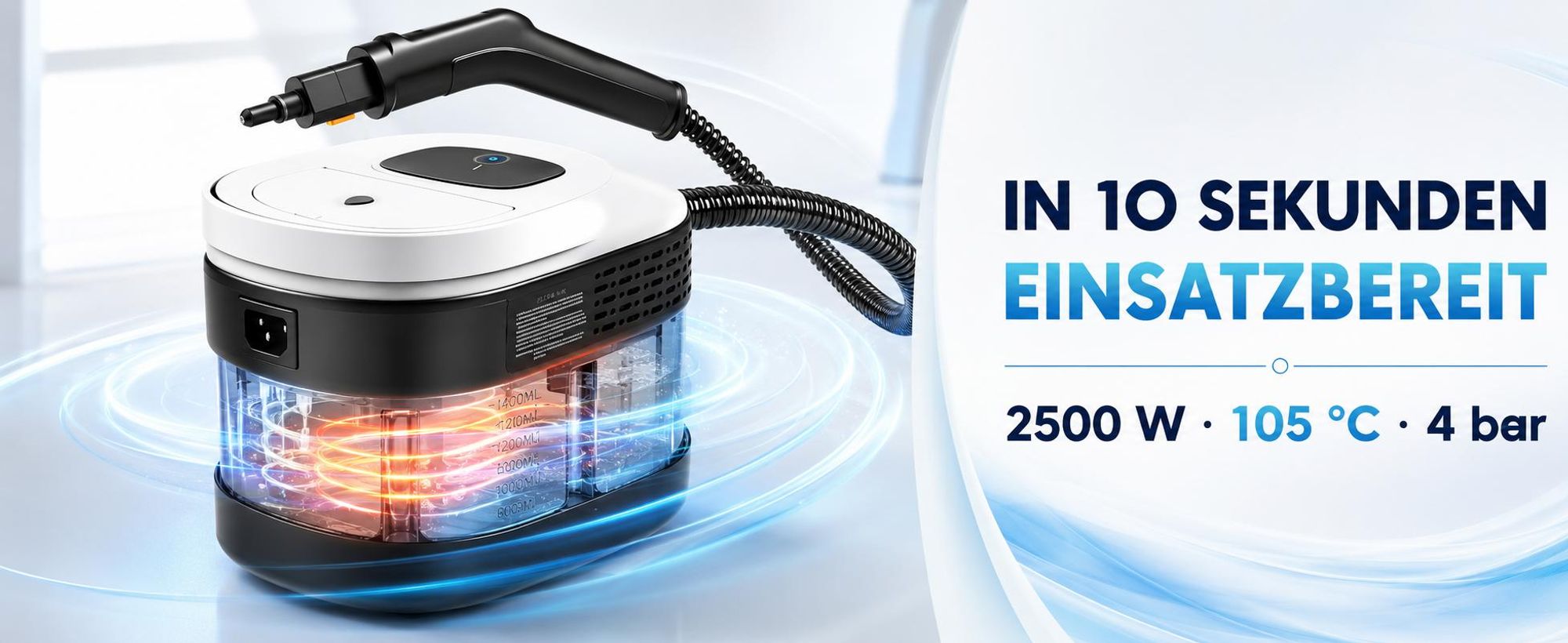 2500W Hand Dampfreiniger für alles mit 15 Zubehör, 4.5bar Dampfdruck 1,6L Tank,Mehrzweck-Dampfgarer, Tragbarer Steam Cleaner für Fenster, Küche, Boden