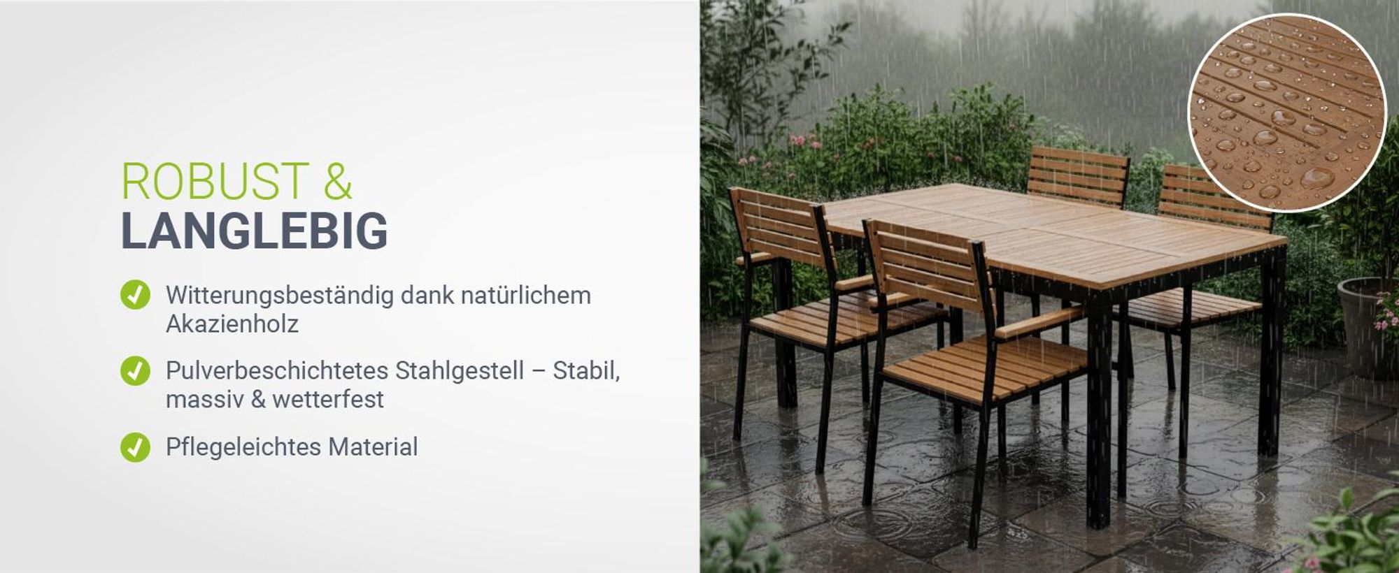 Juskys Akazienholz Gartengarnitur Rhodos - Tisch, 4 Stühle & Auflagen - Gartenmöbel Holz