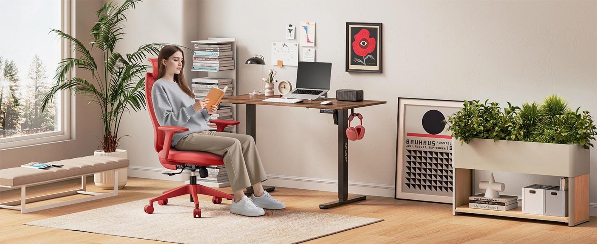 SENSE7 Moyo Ergonomischer Bürostuhl Schreibtischstuhl Rot 3D-Armlehnen Netzrücken Lendenwirbelstütze Chefsessel PC Stuhl Homeoffice 150 kg