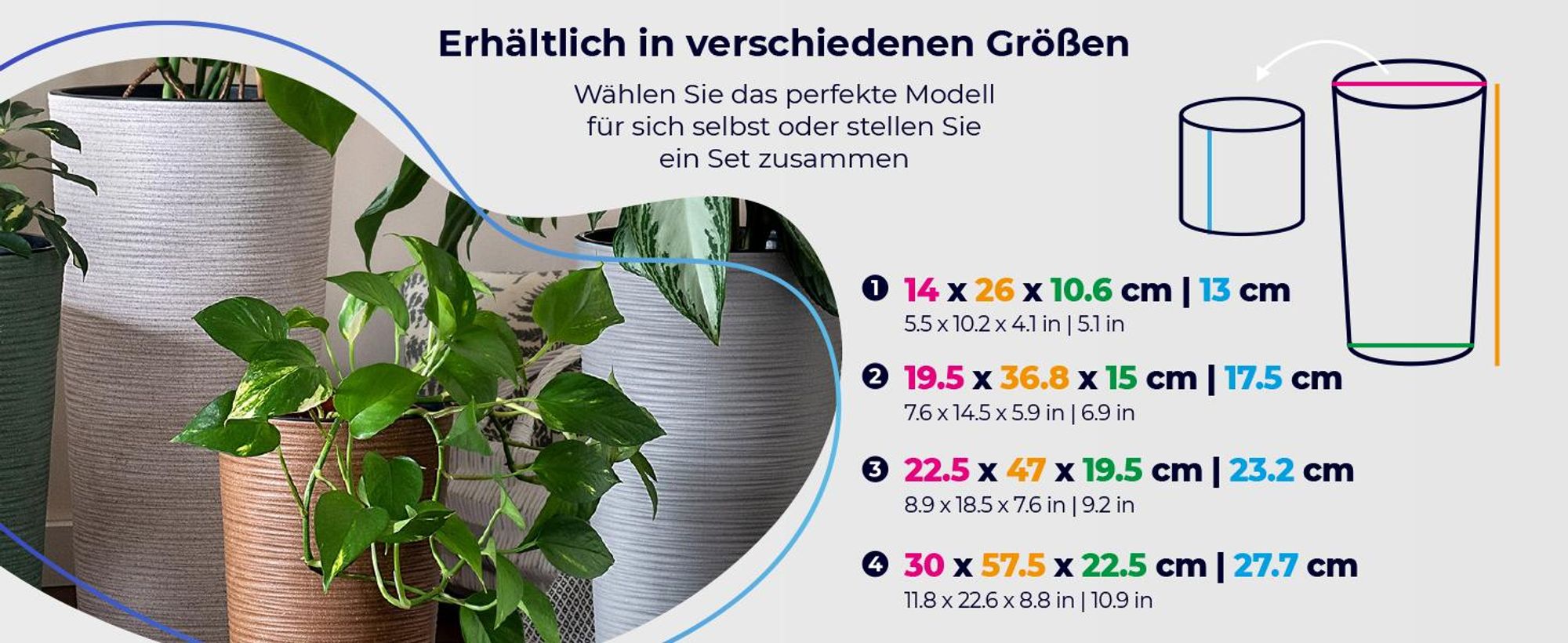 KADAX Blumentöpfe"Latina", Übertopf mit herausnehmbarer Einlage, Blumentopfschutz, Blumenkübel, 19 + 25 + 30 cm, Creme