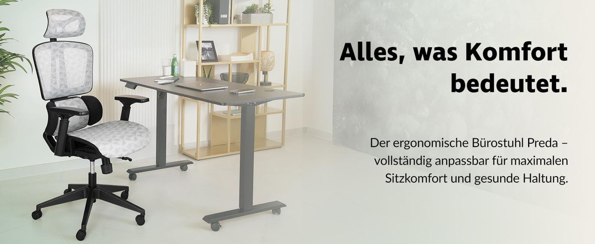 di volio® Bürostuhl Preda – ergonomischer Schreibtischstuhl mit Kopfstütze & 4D Armlehnen, atmungsaktives Mesh