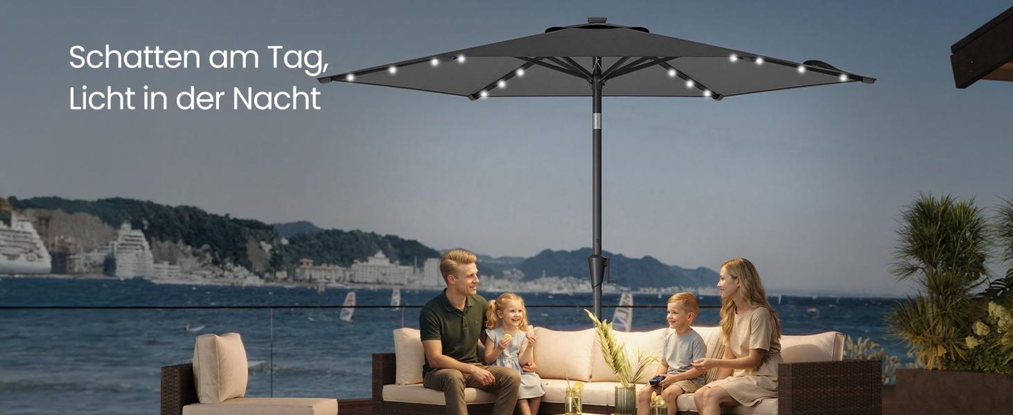 SONGMICS Sonnenschirm Ø 270 cm mit 32 LED-Lämpchen UV-Schutz