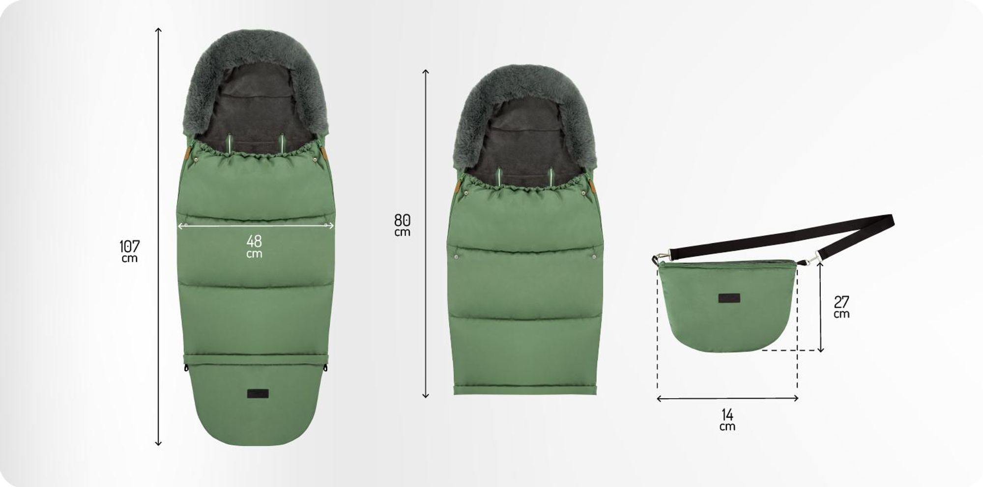 MoMi SARDI – 2-in-1 Fußsack & Tasche für Kinderwagen, abtrennbar zur Tasche, mit Fleece-Futter & Gurtschlitzen – Grün