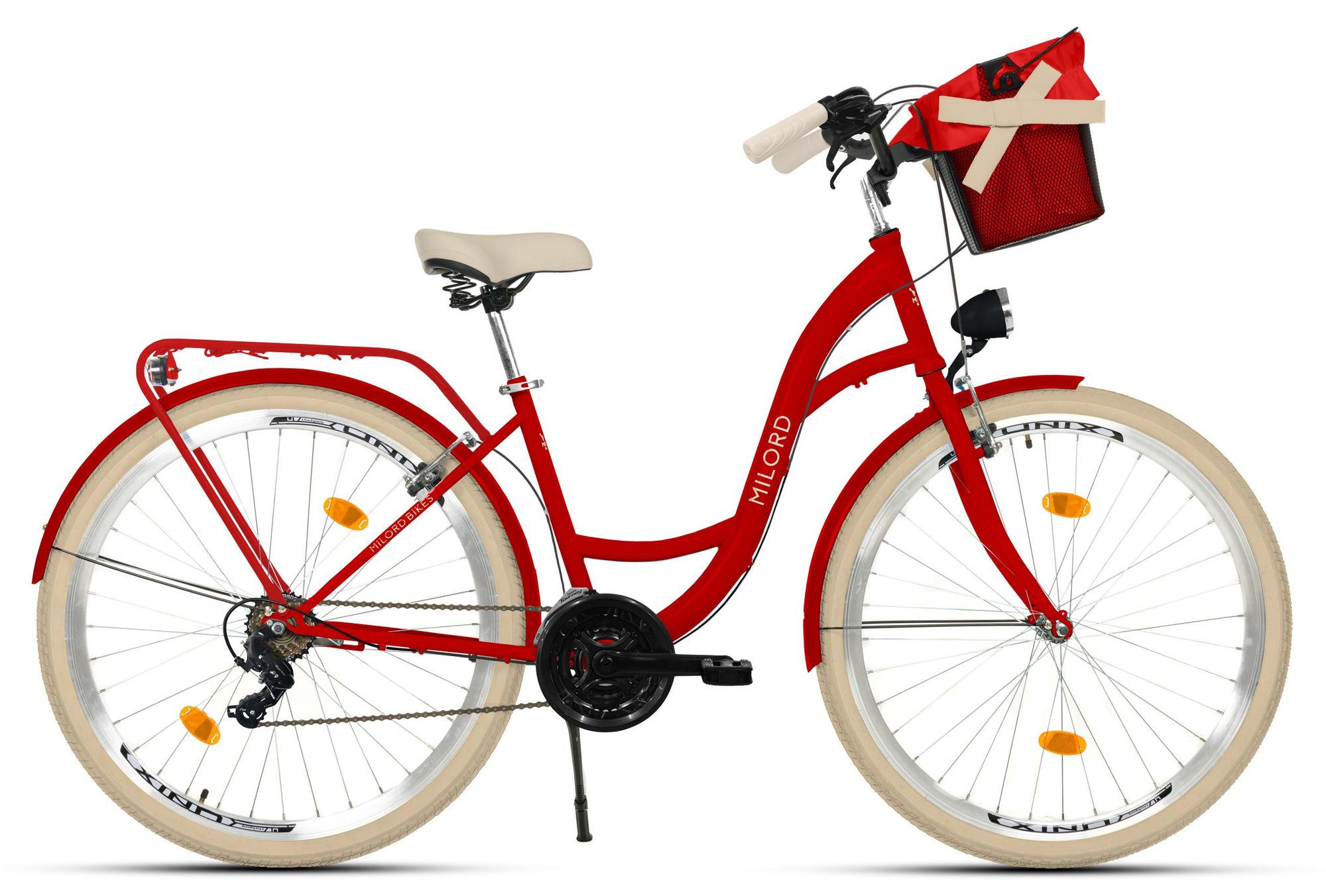 MILORD Damenfahrrad Citybike Komfort Mit Metallkorb Hollandrad Fahrrad, 26 Zoll, 21-Gang, Khaki-Creme