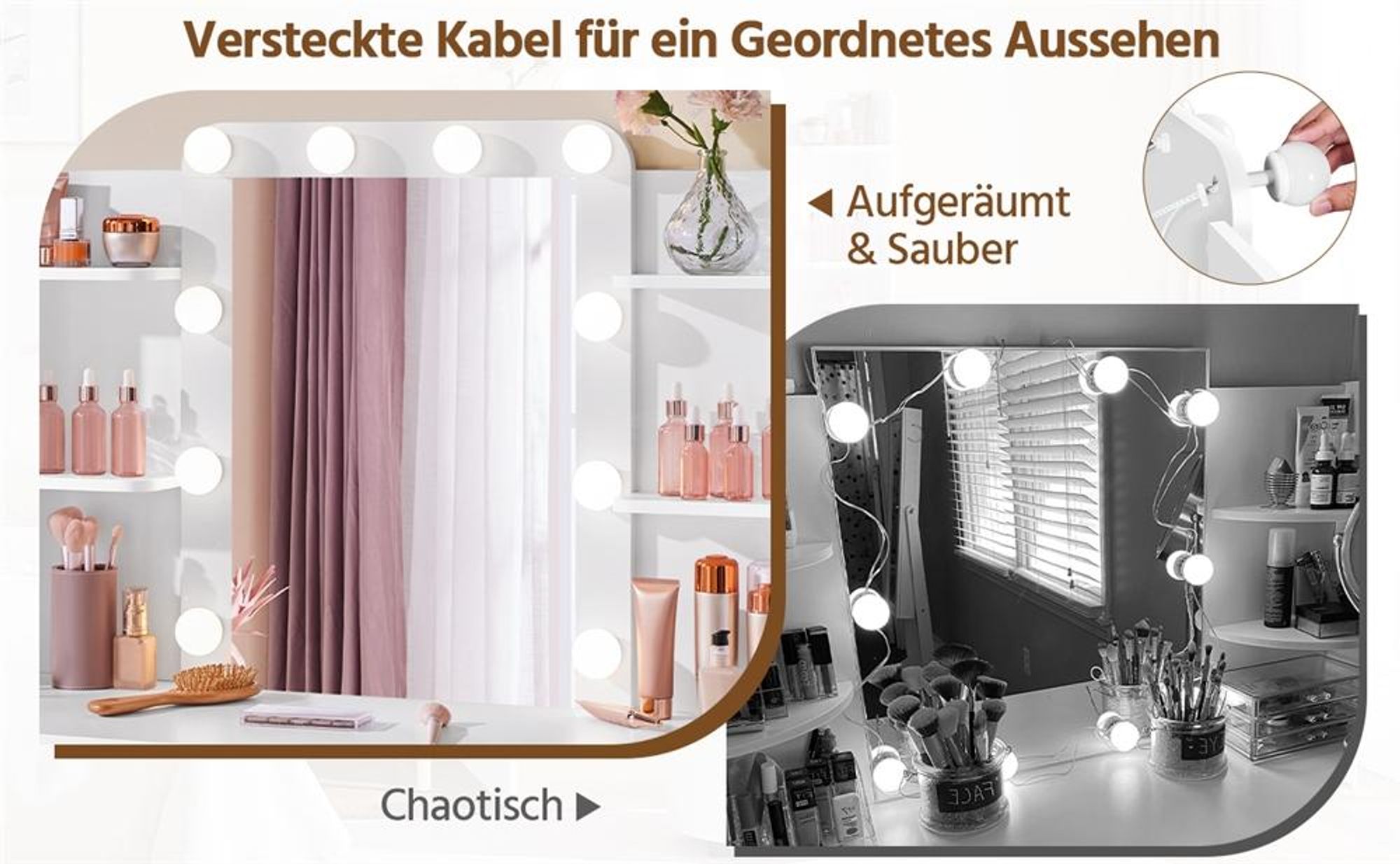 Schminktisch mit versteckter Kabel
