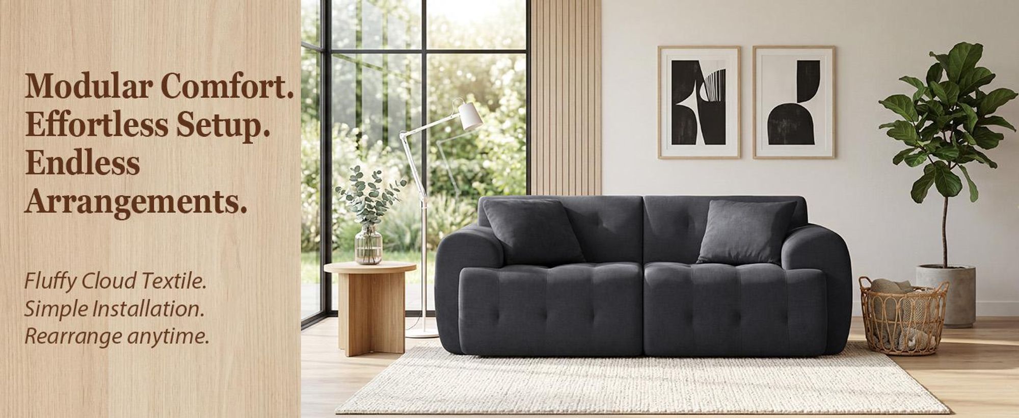 COMHOMA Sofa dwuosobowa, 180 x 86 x 40 cm, sofa przypodłogowa, kanapa z oparciem, poduszkami i podłokietnikami, nowoczesna sofa tapicerowana do salonu, mieszkania, SZARA