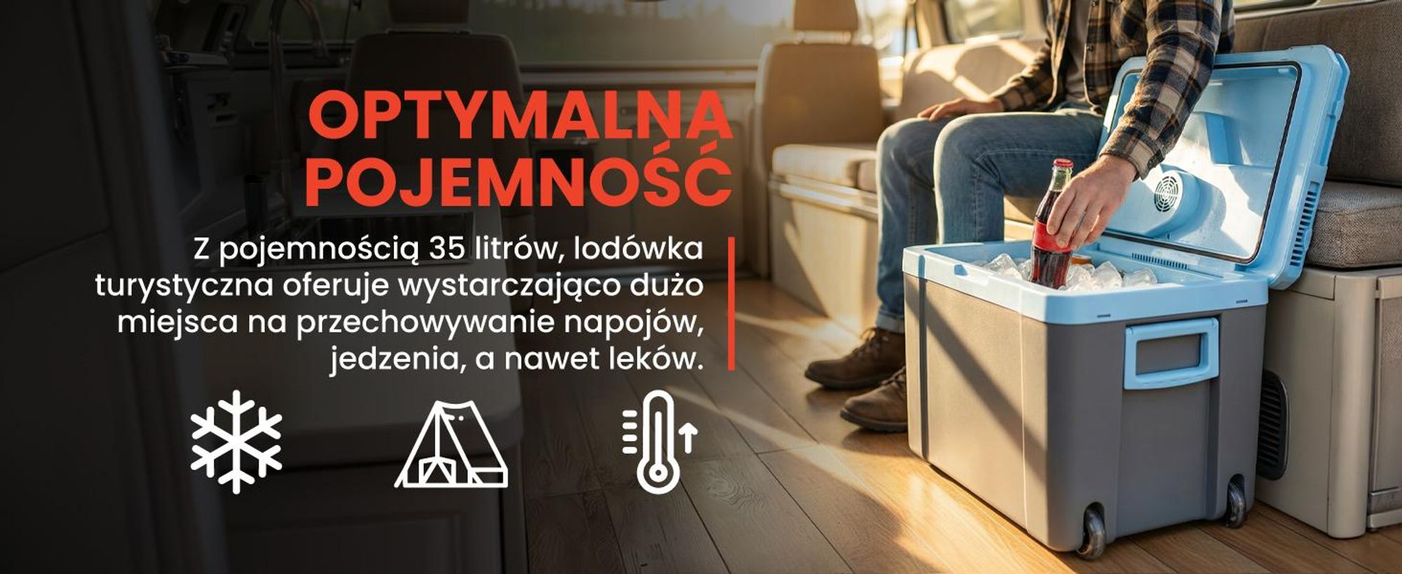 Przenośna lodówka turystyczna o pojemności 35 litrów z funkcją chłodzenia i grzania na kółkach