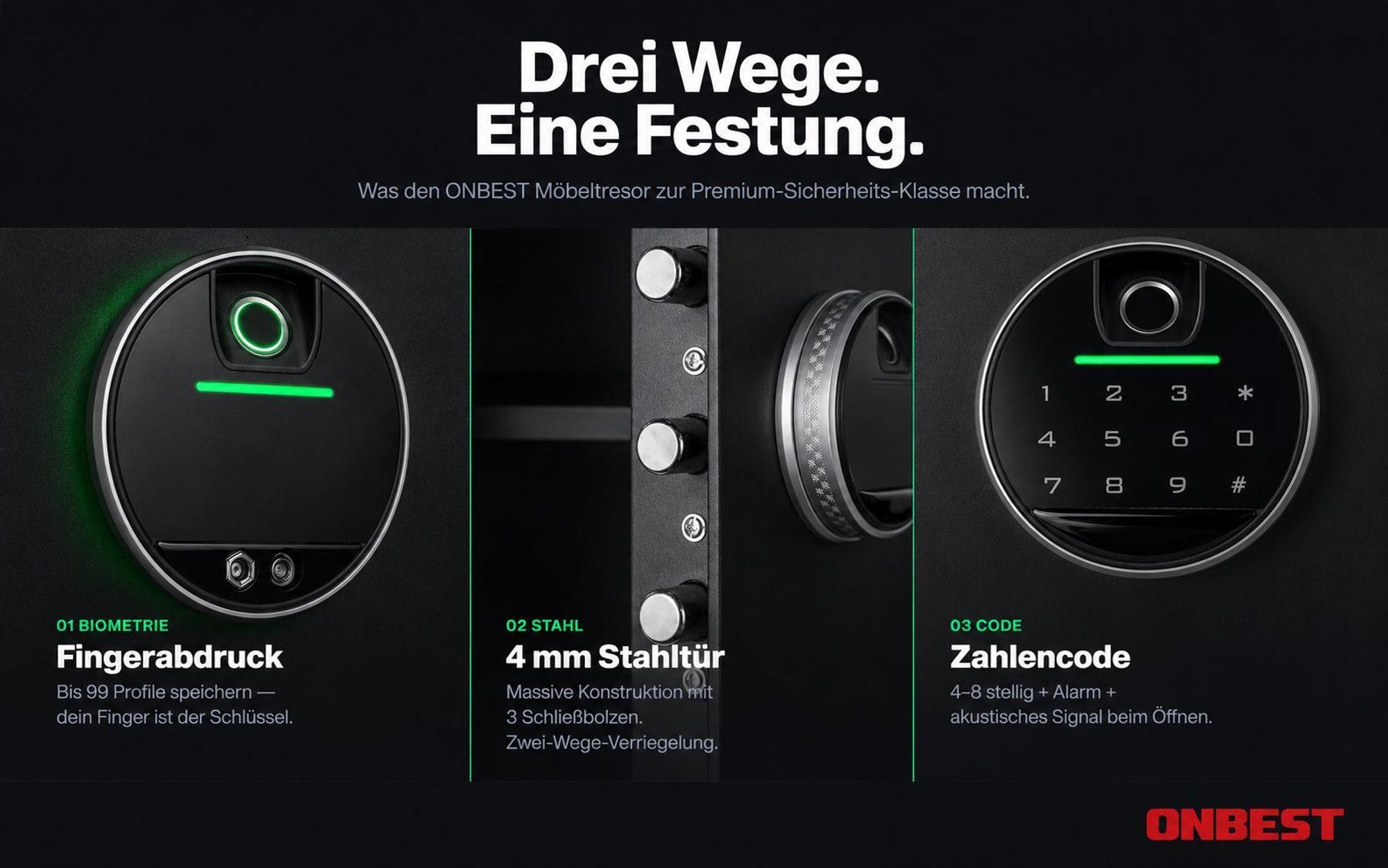 ONBEST Möbeltresor mit Fingerabdruck | XL | 4mm Stahltür | mit Zubehör | Elektrisch | 35x50x31 cm (BxHxT)