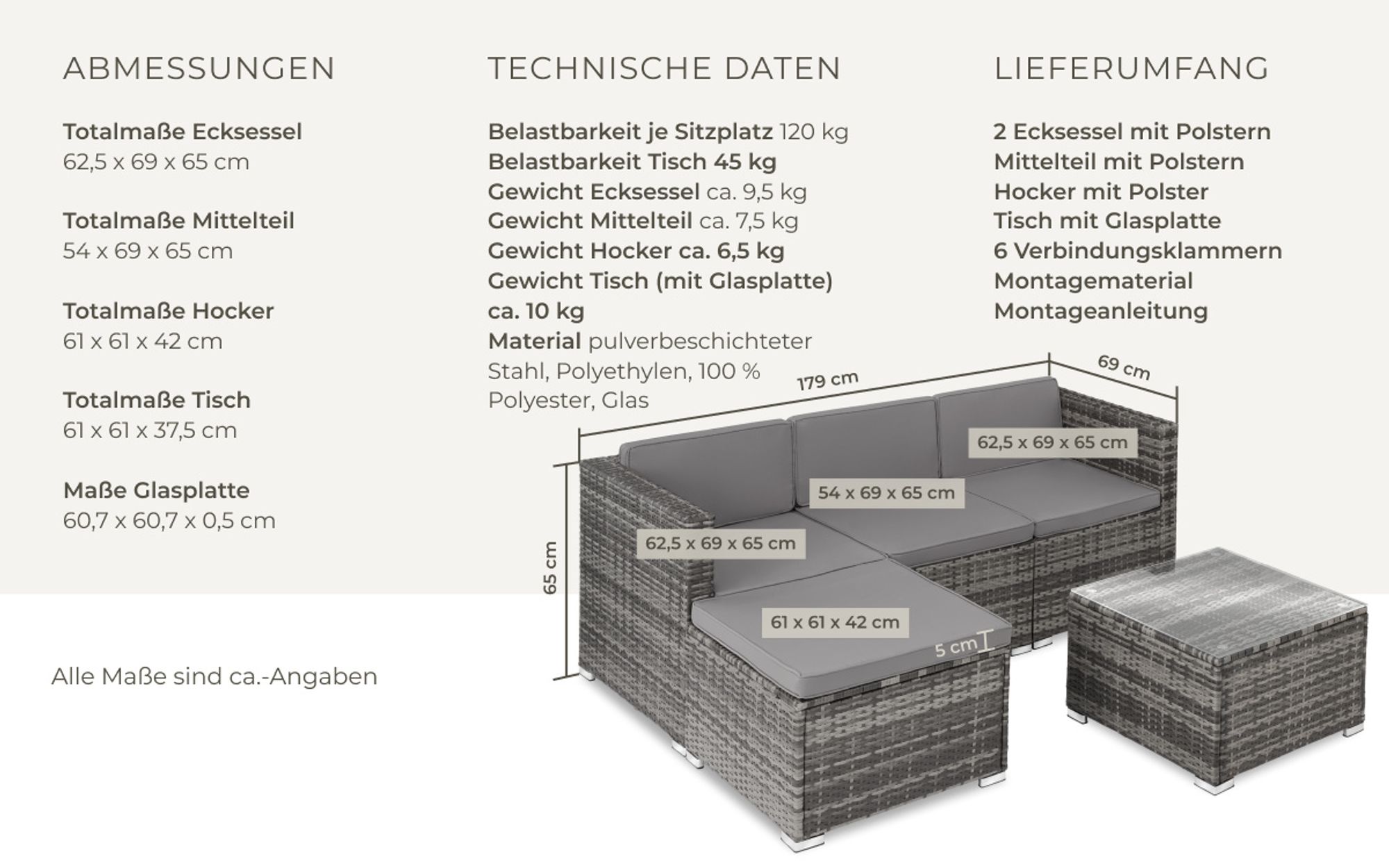 tectake® Rattan Lounge Lignano für 3 bis 4 Personen widerstandsfähig