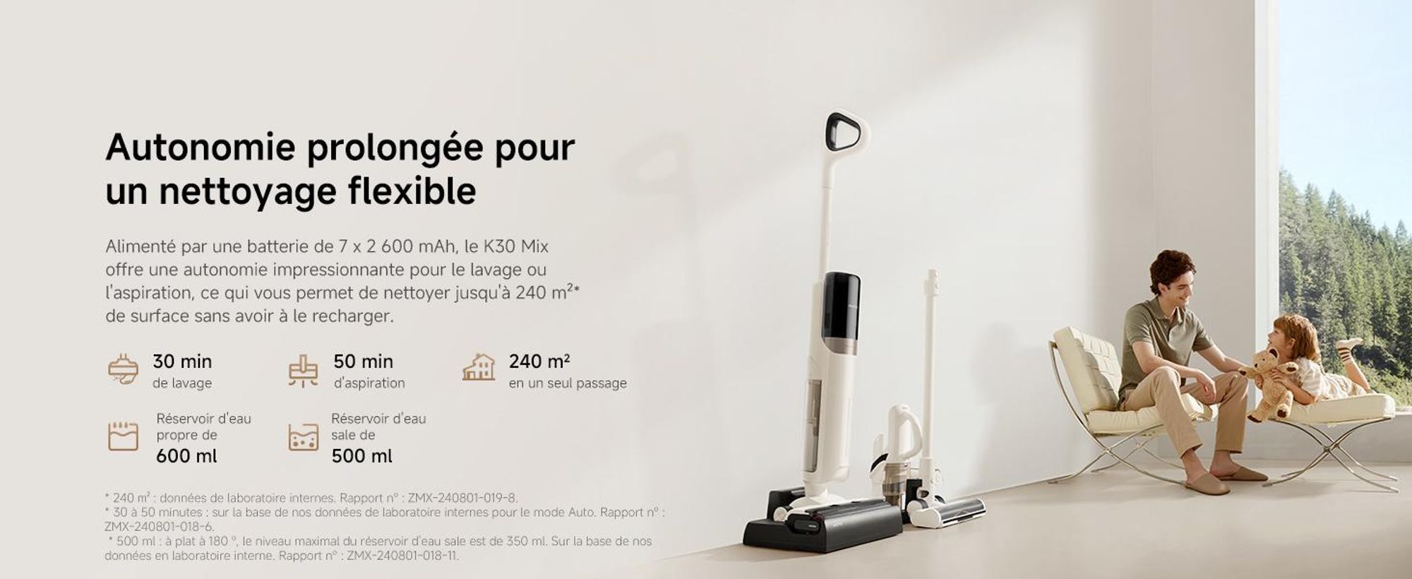 MOVA K30 Mix aspirateur laveur 18 000 Pa, plat 180°, brosses double rotation, nettoyage des bords, séchage air chaud, léger, 30 min autonomie