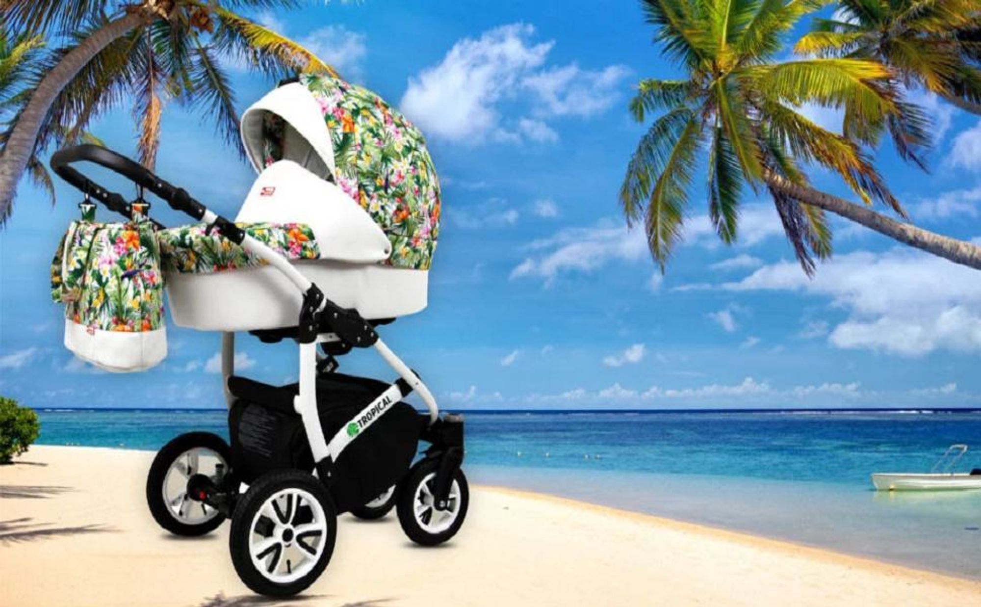 BabyLux® Tropical | Kocárek 3v1 Set | Hibiscus | Kocárek Kombi | Kocárkový set | Kocárek pro deti